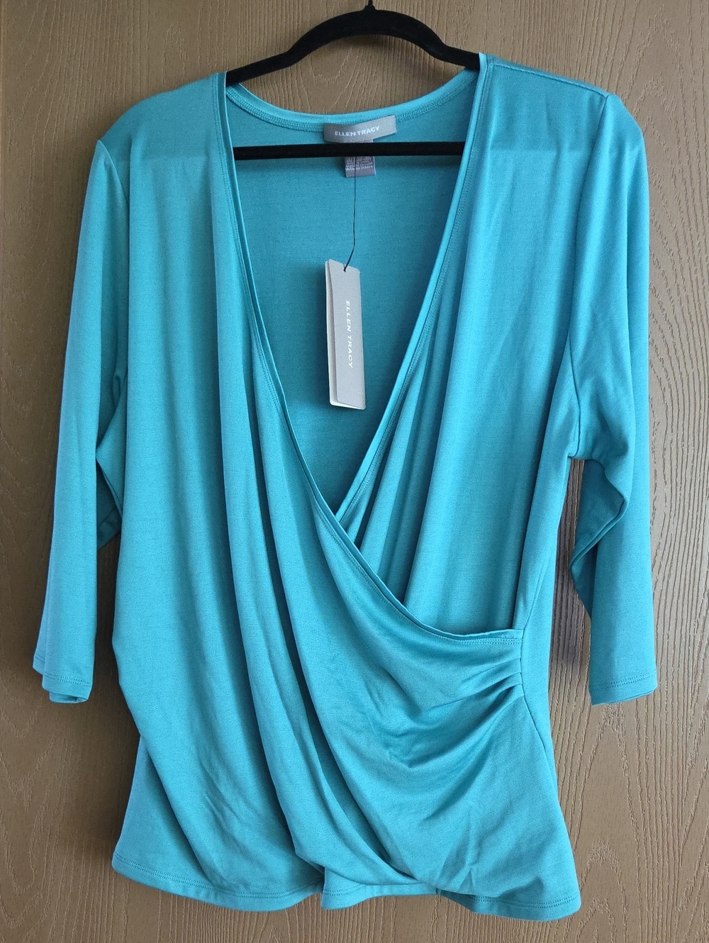 Ellen Tracy NWT Teal Surplice Wrap Top